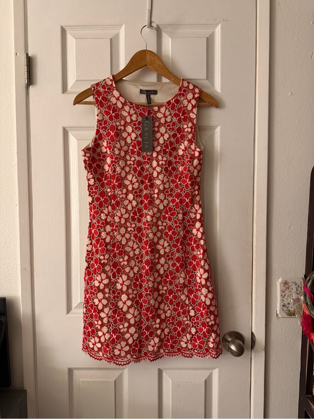 Gracia Red and Cream Floral Lace Mini Dress